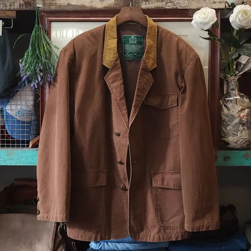 [BUNJANG] Vintage French Canvas Work Jacket / 90s 프랑스 헌팅자켓 프렌치 워크자켓 캔버스 워크 브라운 파워숄더 L