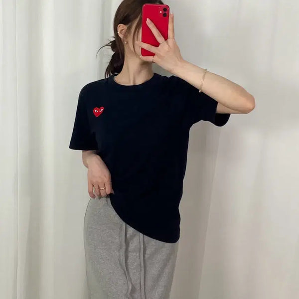 [BUNJANG] Comme des Garçons Black Red Heart Patch T-Shirt / 꼼데가르송 블랙 레드와펜 T