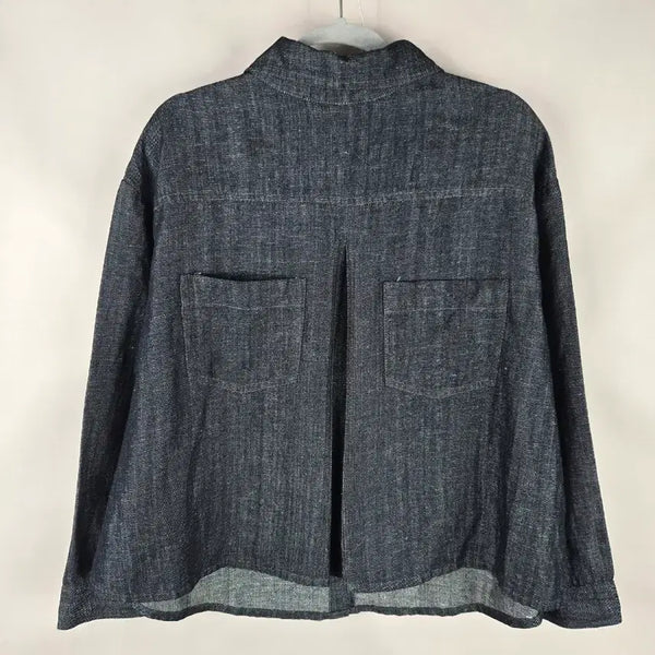 [BUNJANG] Women's Oversized Round Collar Denim Shirt Jacket / [무료배송]여성 F 오버핏 둥근카라 뒷 포켓 포인트 데님 청 셔츠 자켓