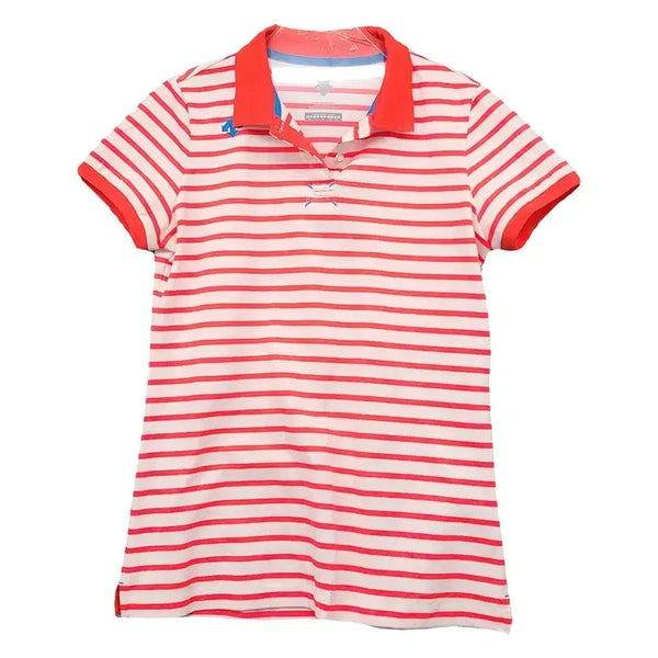 [BUNJANG] Descente Striped Red Functional Short Sleeve Polo T-Shirt M / 데상트 스트라이프 레드 기능성 반팔 카라티 M