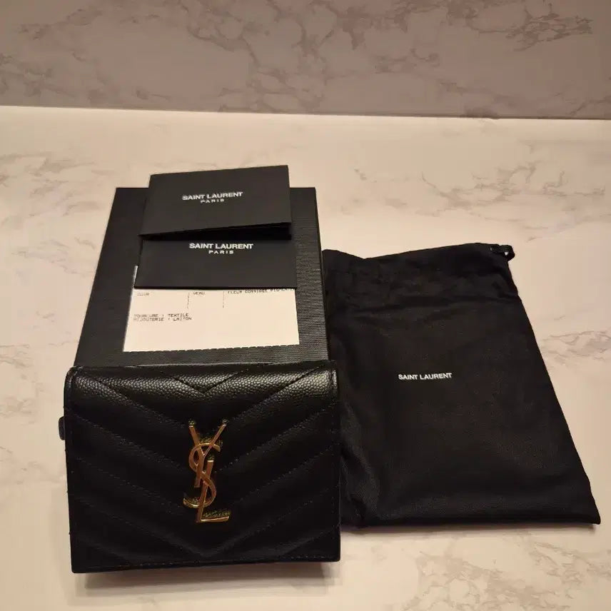 [BUNJANG] Saint Laurent Matelassé Monogram Card Holder Black GHW / [S급/정품] 생로랑 마틀라세 카드지갑 블랙 금장