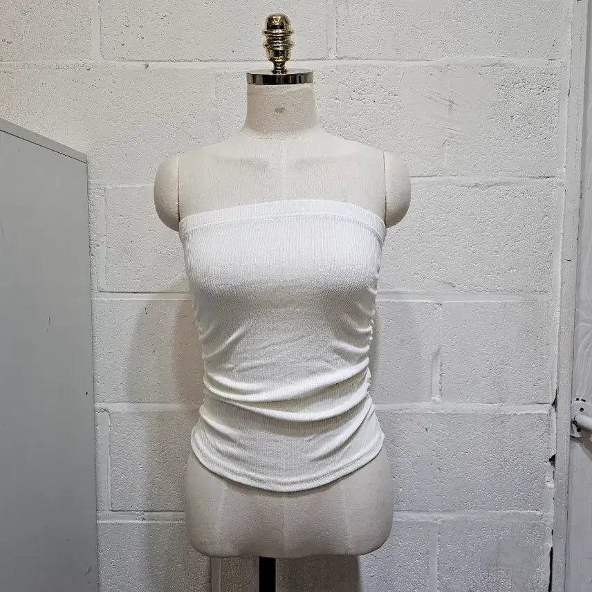 [BUNJANG] U-Hem Side Shirring Banding Ribbed Tank Top - Ivory / 밑단u 옆셔링 밴딩 골지 탱크탑- 아이보리