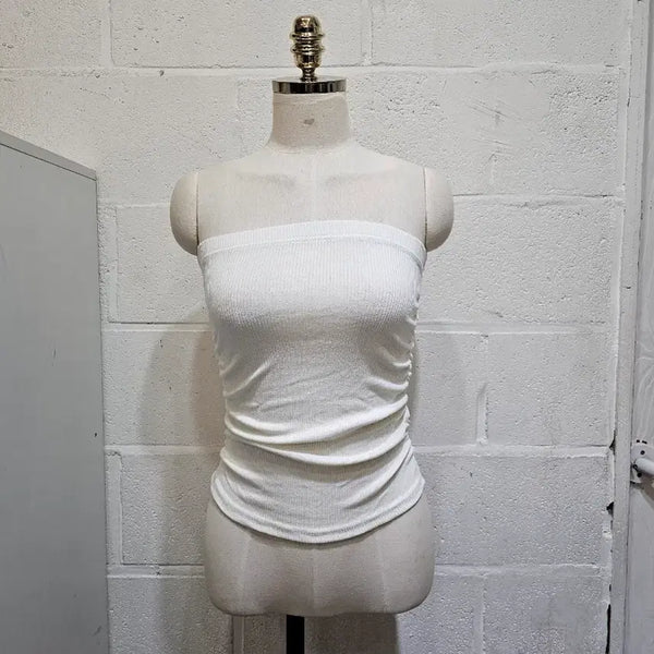 [BUNJANG] U-Hem Side Shirring Banding Ribbed Tank Top - Ivory / 밑단u 옆셔링 밴딩 골지 탱크탑- 아이보리