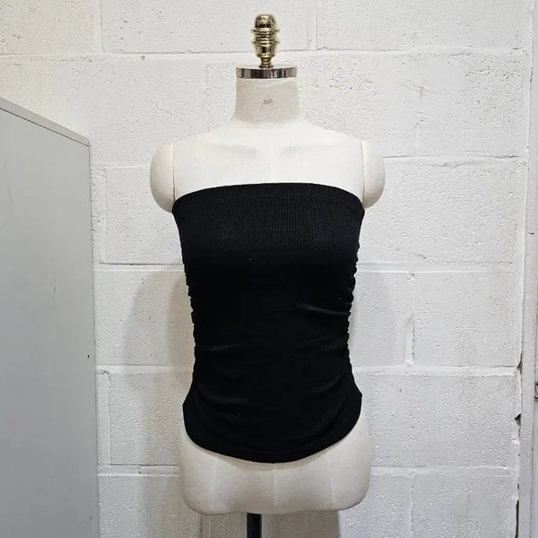 [BUNJANG] Ribbed Banding U-Hem Tank Top with Side Shirring - Black / 밑단u 옆셔링 밴딩 골지 탱크탑- 블랙