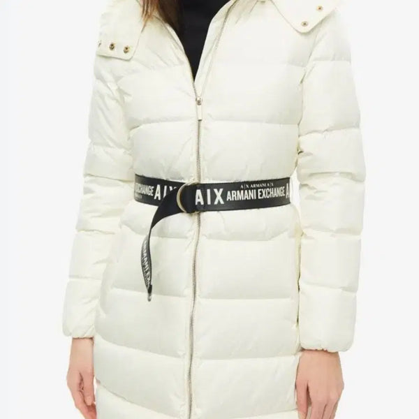 [BUNJANG] A/X Armani Exchange Women's Belted Long Down Jacket White Ivory / A/X 아르마니 익스체인지 여성 패딩 화이트 아이보리 롱패딩 다운 자켓 경량 패딩 여자 벨트