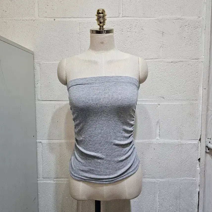 [BUNJANG] Ribbed Tank Top with Side Shirring and Banding - Light Gray / 밑단u 옆셔링 밴딩 골지 탱크탑- 연그레이