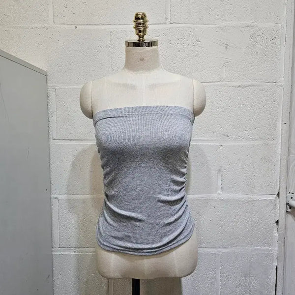 [BUNJANG] Ribbed Tank Top with Side Shirring and Banding - Light Gray / 밑단u 옆셔링 밴딩 골지 탱크탑- 연그레이