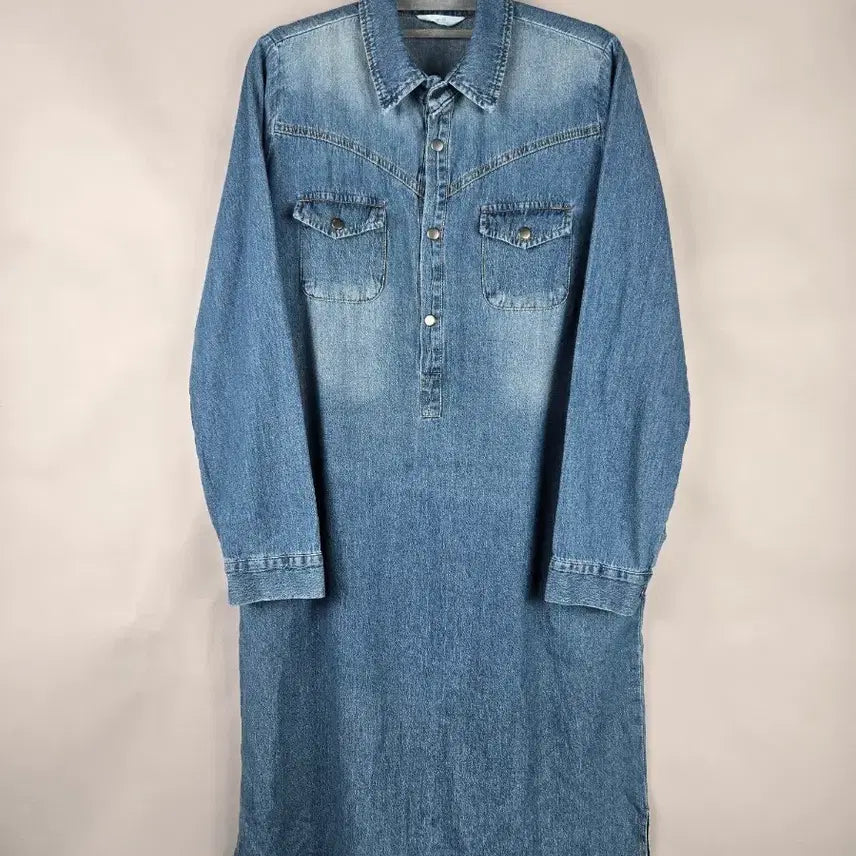 [BUNJANG] Women's Loose Fit Long Sleeve Denim Midi Dress / [무료배송]여성 F 루즈핏 셔츠 긴팔 데님 청 미디 원피스