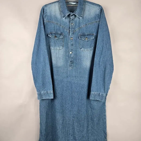 [BUNJANG] Women's Loose Fit Long Sleeve Denim Midi Dress / [무료배송]여성 F 루즈핏 셔츠 긴팔 데님 청 미디 원피스