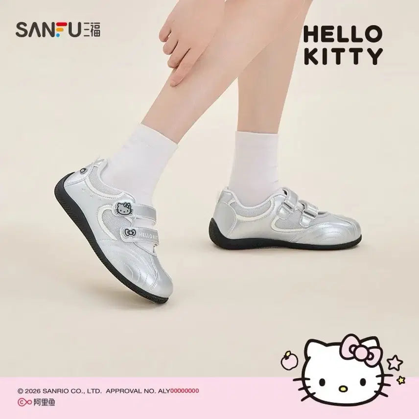 [BUNJANG] Sanrio Hello Kitty Double Strap Mary Jane Sneakers - Silver/White / Hellokitty 메리제인 운동화 산리오 정식 라이선스 은색 더블 스트랩 여성신발(2컬러)