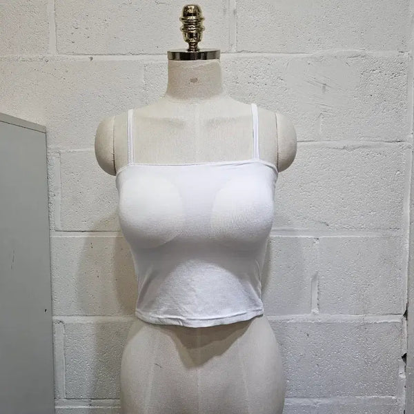 [BUNJANG] Built-in Bra Crop Tank Top - White / 캡내장 크롭 쫀쫀 나시- 화이트