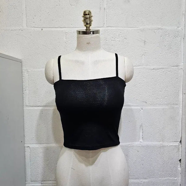 [BUNJANG] Built-in Bra Cropped Ribbed Tank Top - Black / 캡내장 크롭 쫀쫀 나시- 블랙