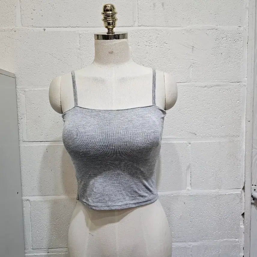 [BUNJANG] Built-in Bra Cropped Ribbed Tank Top - Light Gray / 캡내장 크롭 쫀쫀 나시- 연그레이