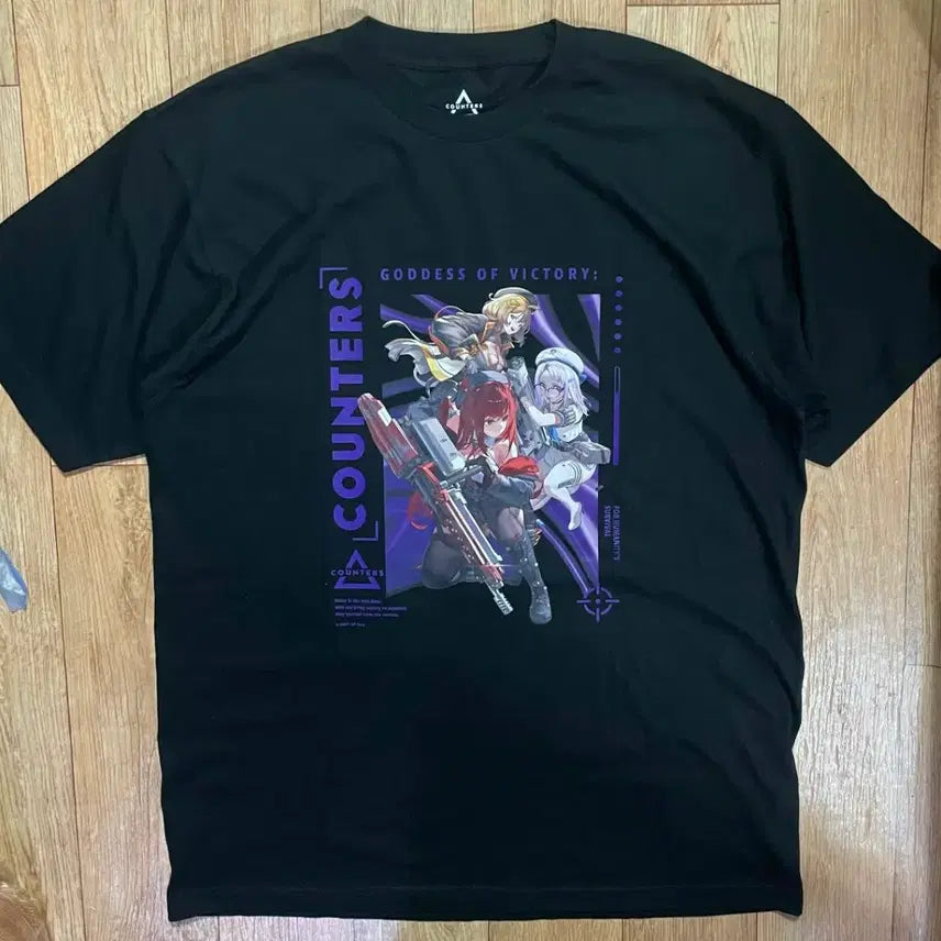 [BUNJANG] Goddess of Victory: NIKKE Counter Side Laphi Neon Anise Illustration Short Sleeve T-Shirt / 승리의여신 니케 카운터스 블랙 일러스트 캐릭터 반팔티