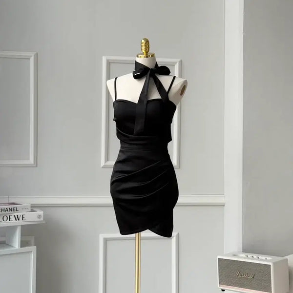 [BUNJANG] Jealouz Heart Shirring Satin Camisole + Shirring Wrap Mini Skirt Set - Black / 제이리즈 하트 셔링 새틴 나시 + 셔링 랩 미니 스커트 세트 -블랙