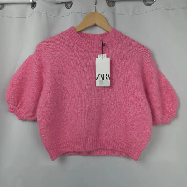 [BUNJANG] Women's Loose Fit Short Sleeve Knit Top - Pink / 새상품) 여XS 루즈핏 니트 핑크 반팔 니트