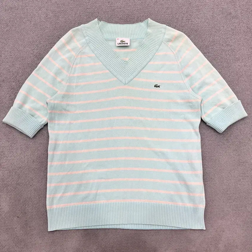 [BUNJANG] Lacoste 95 Stripe Short Sleeve Knit / 95 라코스테 스트라이프 반팔 니트