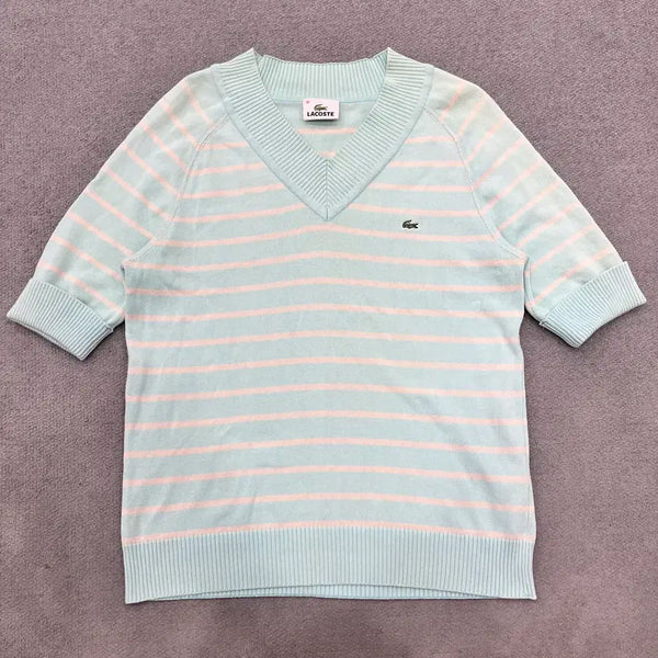 [BUNJANG] Lacoste 95 Stripe Short Sleeve Knit / 95 라코스테 스트라이프 반팔 니트