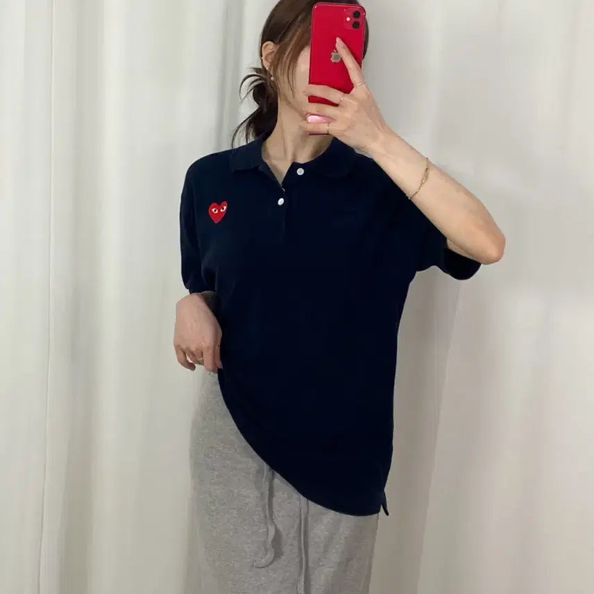 [BUNJANG] Comme des Garçons Navy Red Emblem Polo Shirt / 꼼데가르송 네이비 레드와펜 pk