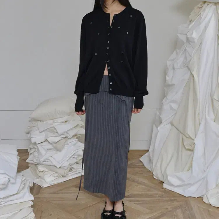 [BUNJANG] 328 Stripe Strap Maxi Skirt Grey / 쓰리투에이티 STRIPE STRAP MAXI SKIRT GREY