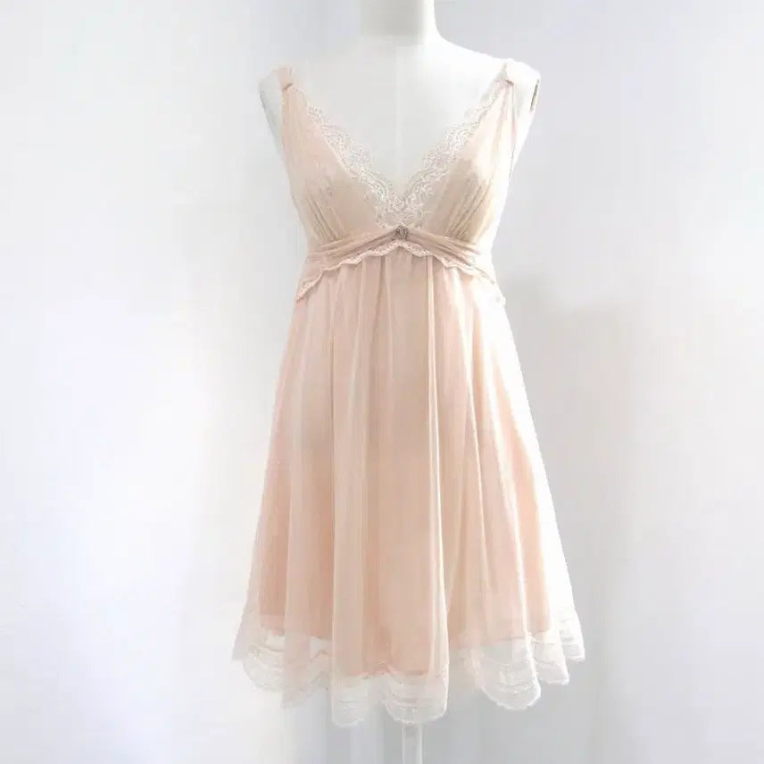 [BUNJANG] Hime Gyaru Lace Cubic Slip Dress Vintage / 피치핑크 히메갸루 레이스 큐빅 슬립 원피스 일본빈티지