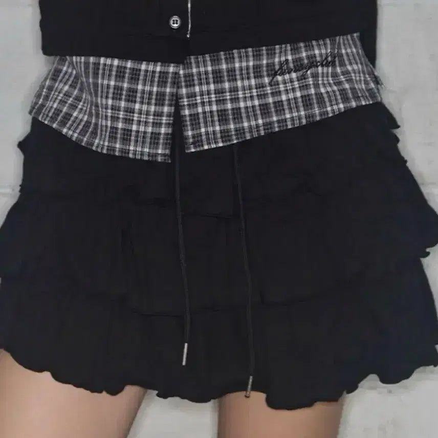 [BUNJANG] Fancy Club Kkang Kkang Mini Skirt Black / 팬시클럽 스웻 캉캉 미니 스커트 블랙