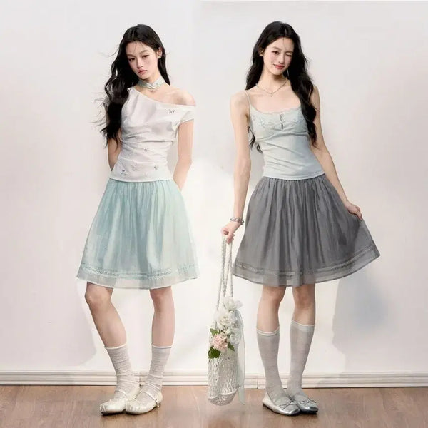 [BUNJANG] Fragile Heart Ribbon Waistband A-Line Bubble Midi Skirt / Fragile heart 프레질하트 리본 허리밴드 A라인 버블 미디 스커트