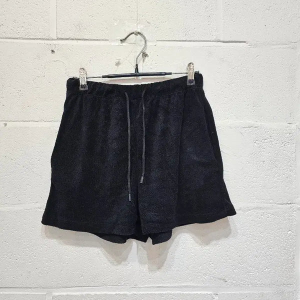 [BUNJANG] Towel Fabric Elastic Waistband Shorts - Black / 타올재질 허리밴딩 반바지- 블랙
