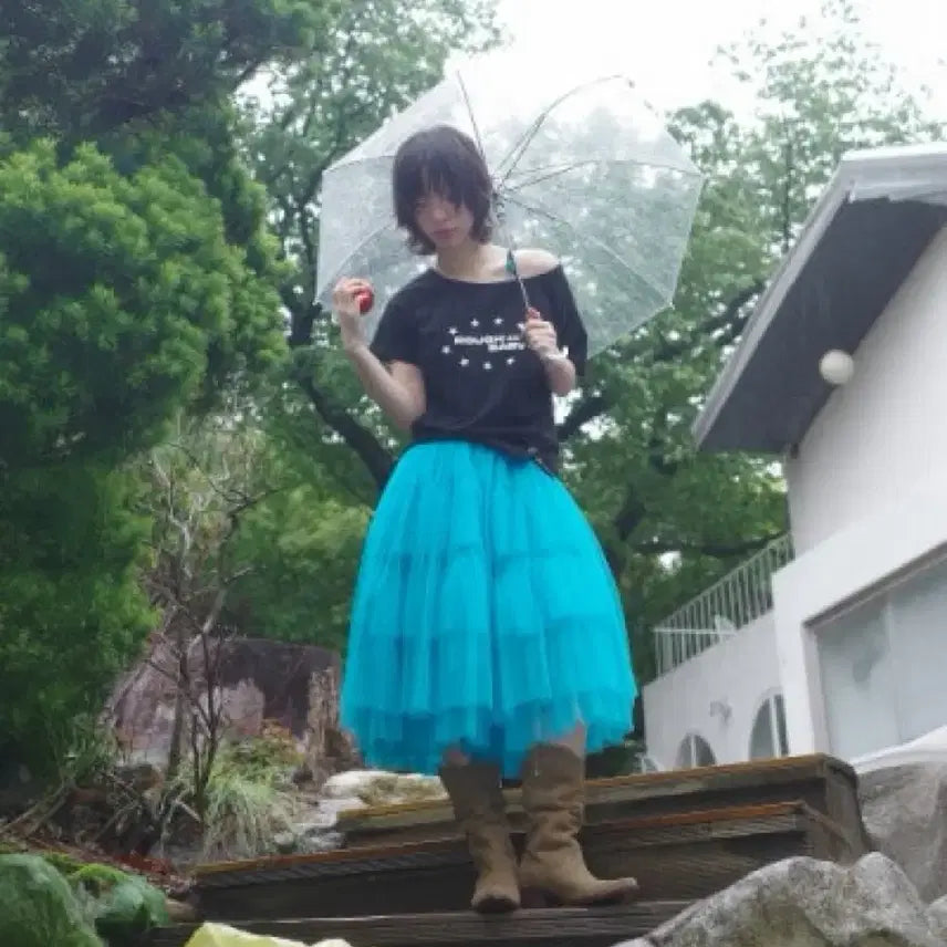 [BUNJANG] Rough Neck Tulle Skirt Blue / 러프넥 튤 스커트 블루