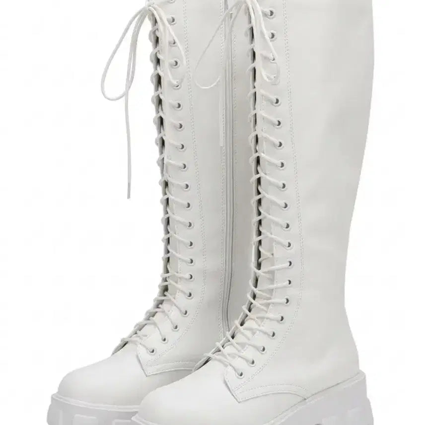 [BUNJANG] White Lace-up Boots / 화이트 레이스업 부츠