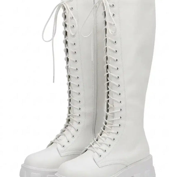 [BUNJANG] White Lace-up Boots / 화이트 레이스업 부츠