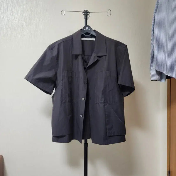 [BUNJANG] PARAKEET Open Collar Shirt Charcoal Grey L / 페러킷 오픈 카라 셔츠 L 차콜 그레이