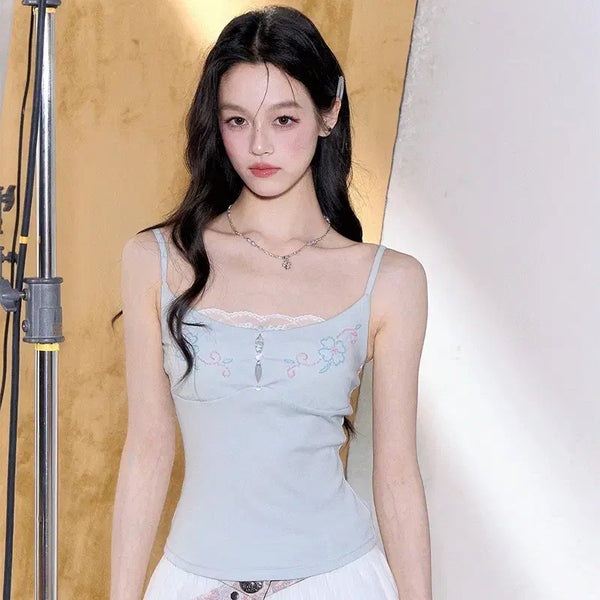 [BUNJANG] Tadamarket Fragile Heart Lace Patchwork Beaded Camisole / 타다마켓 Fragile heart 프레질하트 레이스 패치워크 비즈 자수 캐미솔