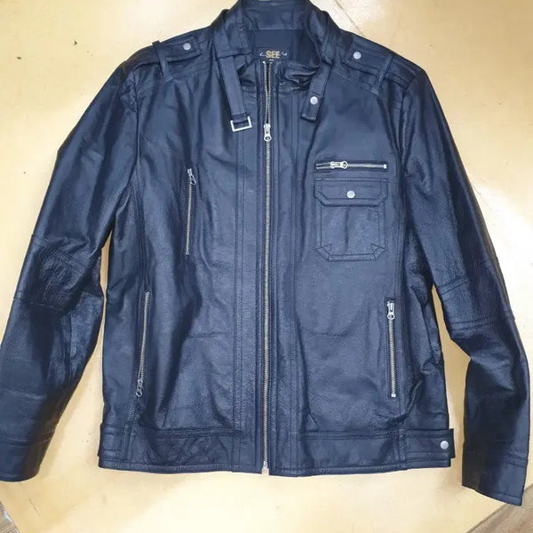 [BUNJANG] Italian Genuine Leather Men's Rider Jacket Black (Big Size) / [실측110-115/빅사이즈] 이태리 수입 천연가죽 남성 라이더 자켓 (블랙)