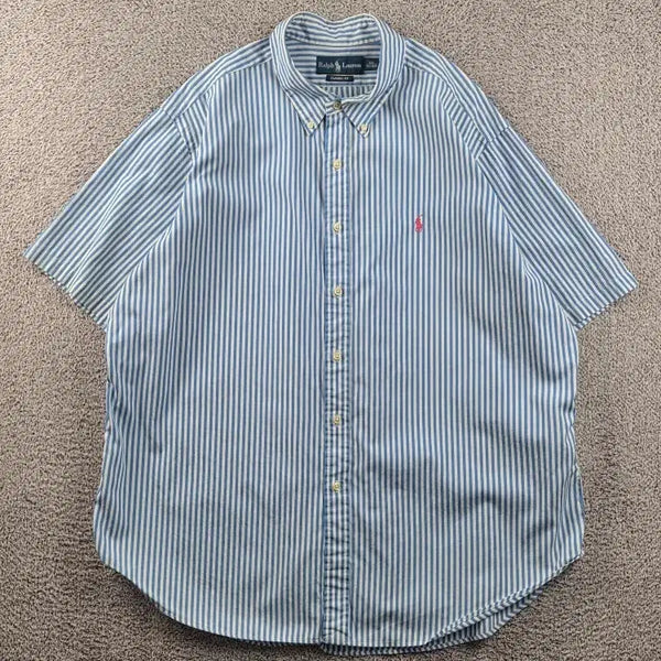 [BUNJANG] Polo Ralph Lauren Blue Stripe Short Sleeve Shirt 2XL / 폴로랄프로렌 반팔 셔츠 ( 2XL ) / 12978