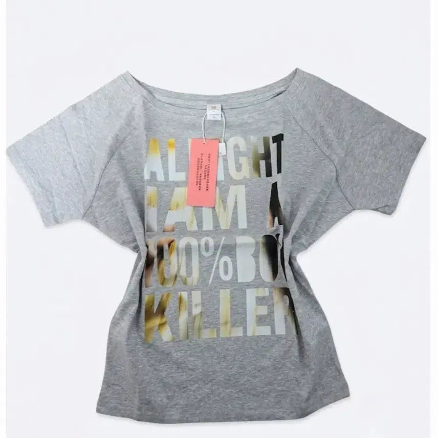 [BUNJANG] One-Shoulder Grey Lettering T-Shirt / (새상품) 원오프숄더 그레이 레터링 티셔츠