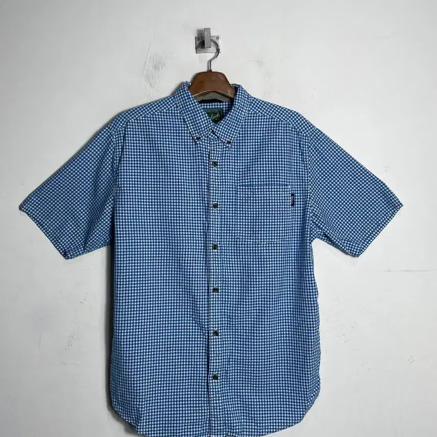 [BUNJANG] Woolrich Blue Check Short Sleeve Shirt / 울리치 블루 체크 반팔 셔츠