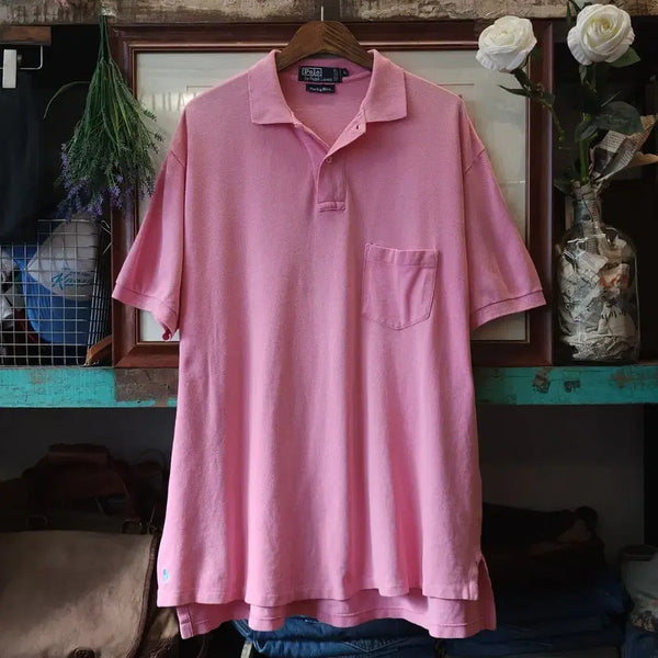 [BUNJANG] Polo Ralph Lauren 90s Big Shirt Pink Cotton Polo T-Shirt L / 90s 폴로 카라티 반팔 폴로 빅셔츠 핑크 L