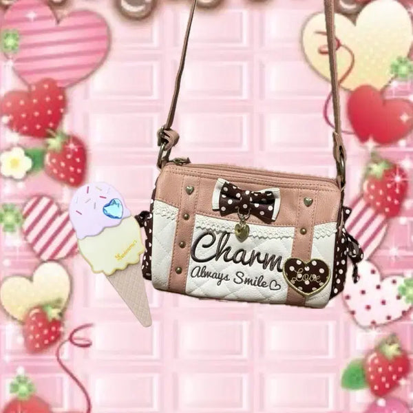 [BUNJANG] Latte Color Bag with Swimmer Ice Cream Comb Mirror / 핀터레스트charm가방+swimmer아이스크림빗거울라떼히메갸루리즈리사백짜잔씨