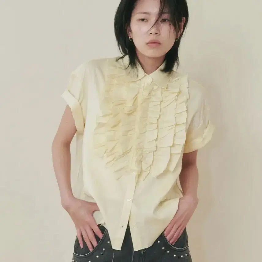 [BUNJANG] Please Project Oxford Frill Shirt / 플리즈프로젝트 옥스포드 프릴셔츠