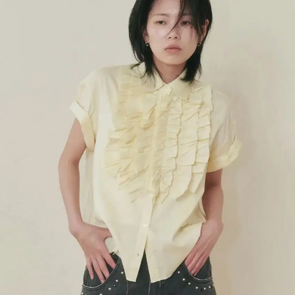 [BUNJANG] Please Project Oxford Frill Shirt / 플리즈프로젝트 옥스포드 프릴셔츠