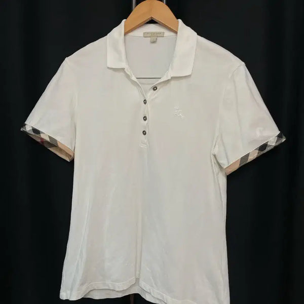 [BUNJANG] Burberry Check Short Sleeve Polo Shirt White / 버버리 체크 반팔 카라티 화이트