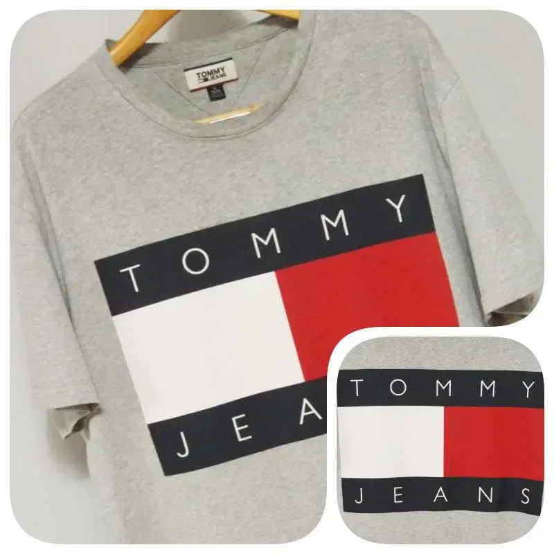 [BUNJANG] Tommy Hilfiger Men's Big Size Round Neck T-Shirt Gray / 타미힐피거 빅사이즈 반팔 라운드 티셔츠 남성110