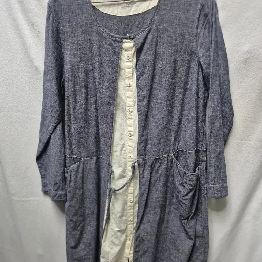 [BUNJANG] Cotton Blend Shirt Dress Navy L / 면 혼방 셔츠 원피스 네이비 L