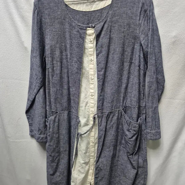 [BUNJANG] Cotton Blend Shirt Dress Navy L / 면 혼방 셔츠 원피스 네이비 L