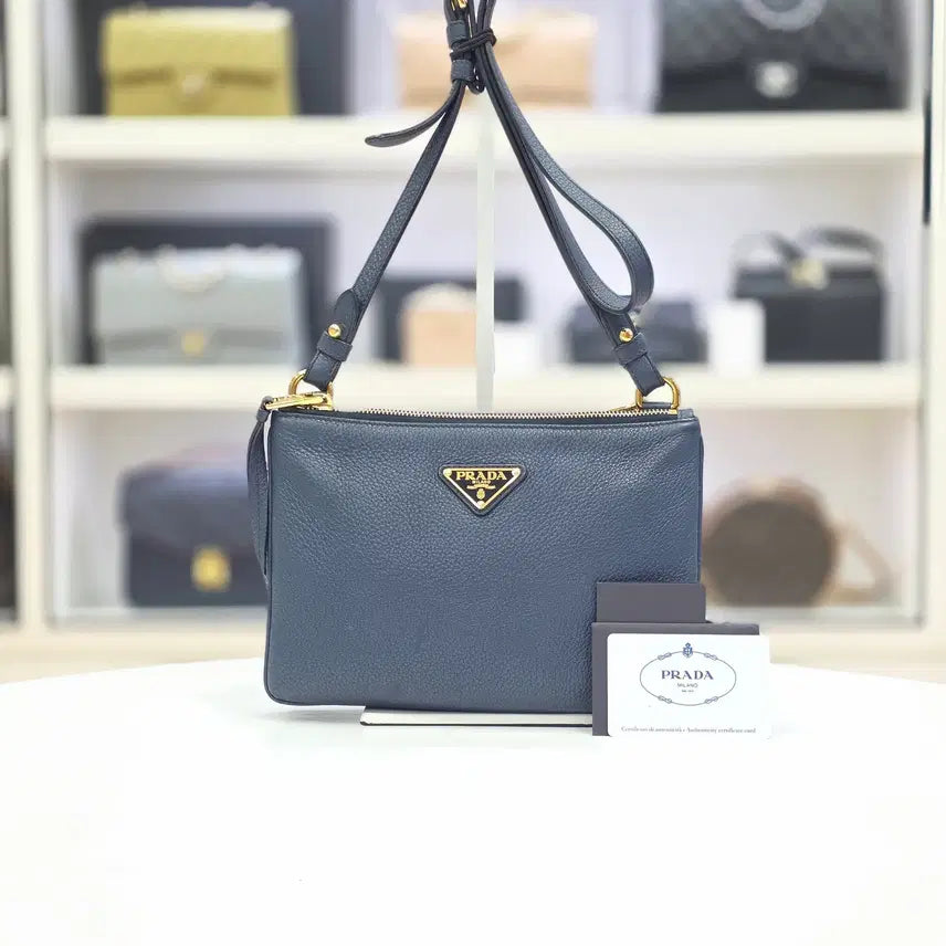 [BUNJANG] Prada Vitello Daino Double Zip Gold Tone Crossbody Bag 1BH046 / 프라다 비텔로 다이노 더블집 금장 크로스백 1BH046