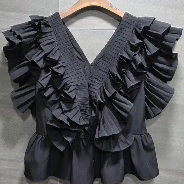 [BUNJANG] Ruffle Sleeveless Blouse / 프릴 슬리브리스 블라우스 F ,  거의새상품
