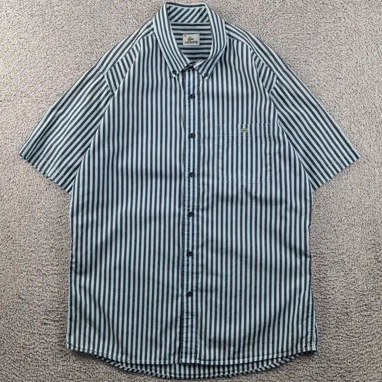 [BUNJANG] Lacoste Short Sleeve Shirt Black White Stripe Size 105 / 라코스테 반팔 셔츠 ( 105 ) / 12979