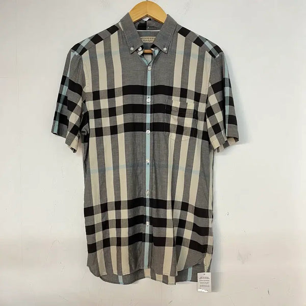 [BUNJANG] Burberry Check Short Sleeve Shirt Navy/Beige/Light Blue Men's M / 무배/남성M) 버버리 체크 반팔 셔츠