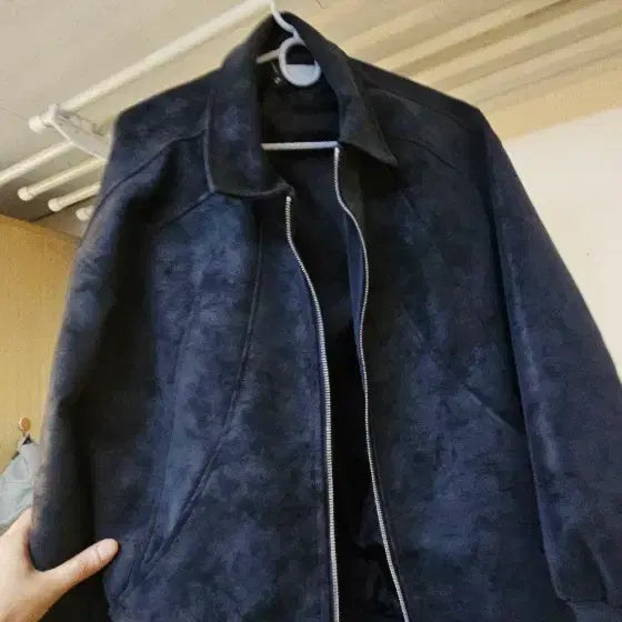 [BUNJANG] Suede Bomber Jacket Navy / 스웨이드 봄버 자켓 네이비